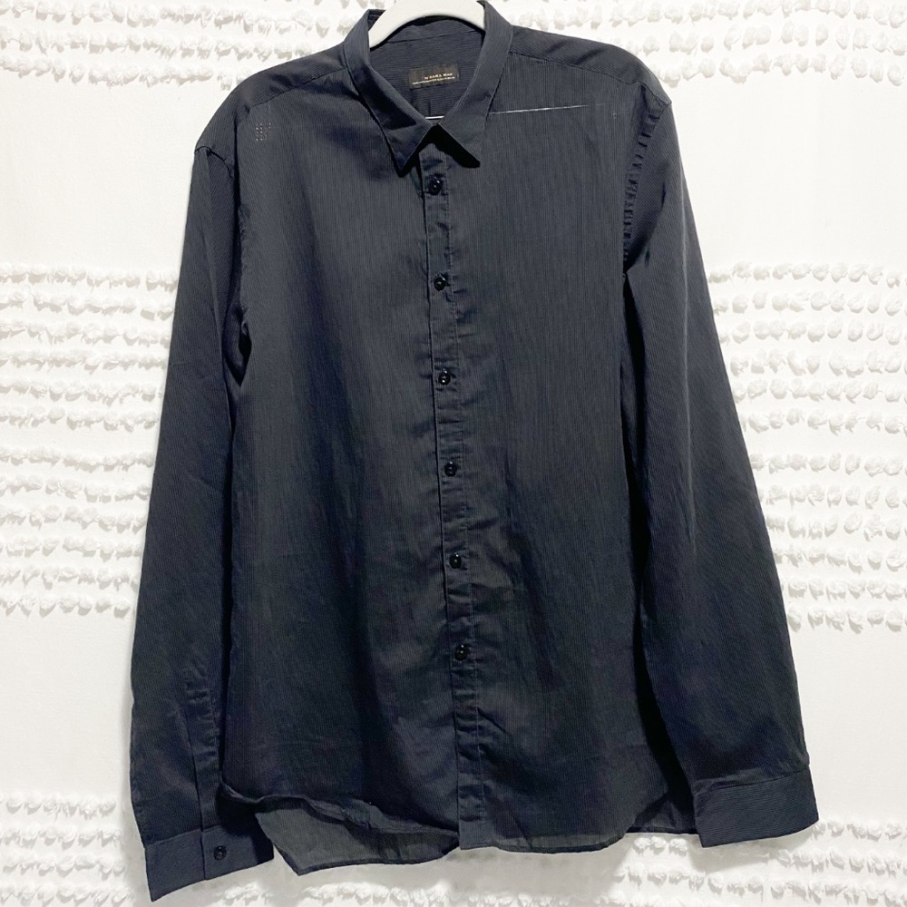 Zara Man Black Tag striped button up shirt xl